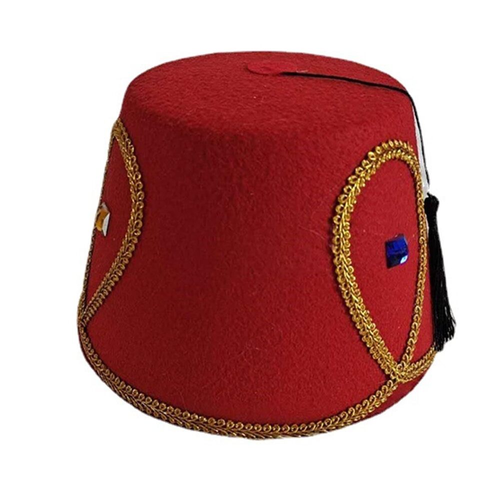 9376 Exotic Turkish Moroccan Themed Headwear with Gold Trim Black Tassels